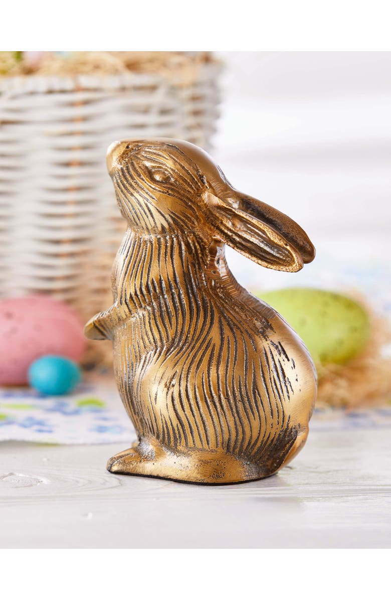 tag Cast Aluminum Bunny Decor Antique Brass Gold Animal Figurine, Alternate, color, Gold