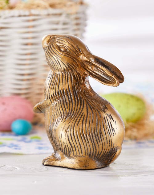 Tag Cast Aluminum Bunny Decor Antique Brass Gold Animal Figurine In Gold