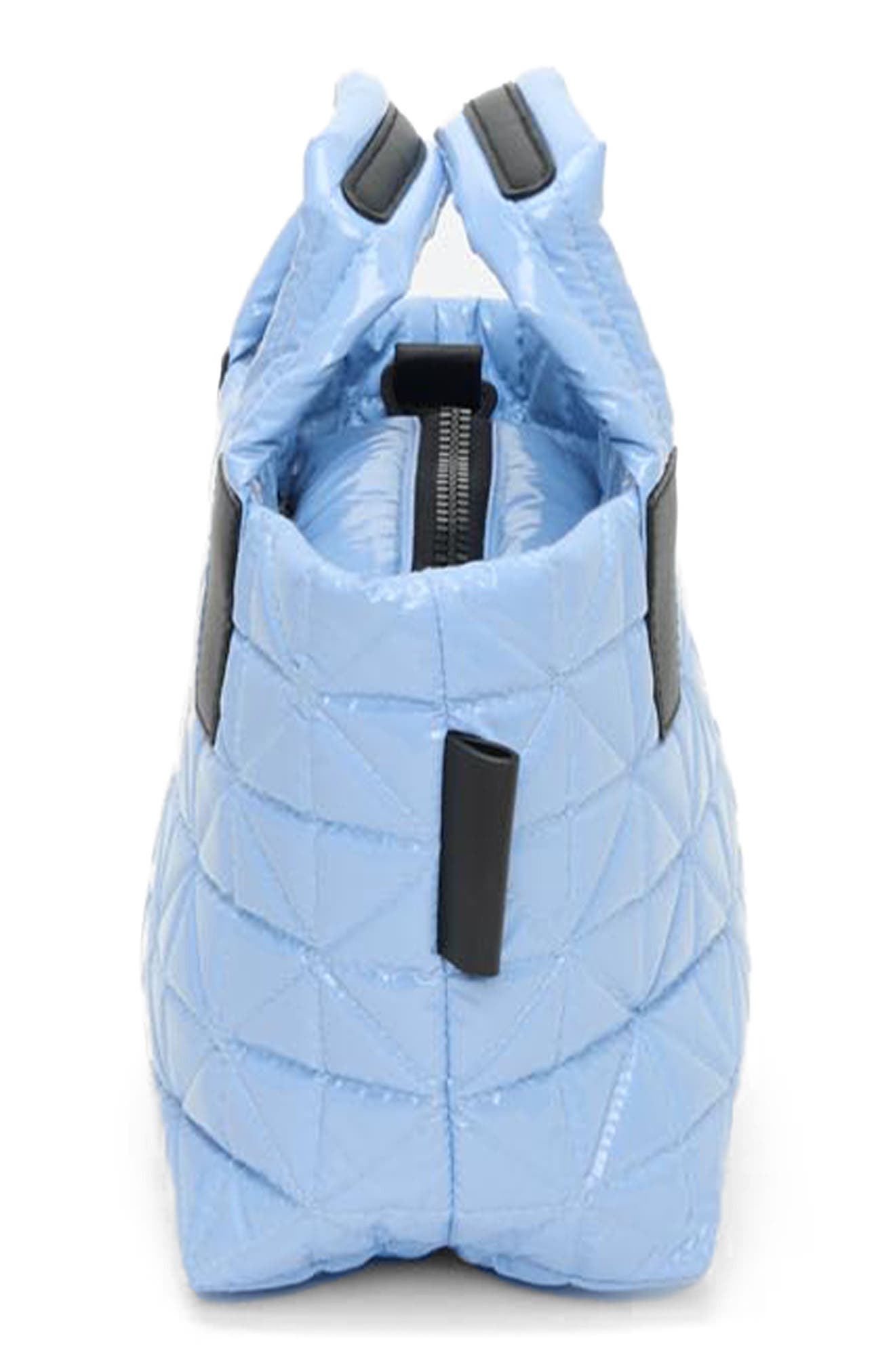 VeeCollective Mini Vee Water Repellent Quilted Nylon Tote, Alternate, color, Cerulean Vinyl