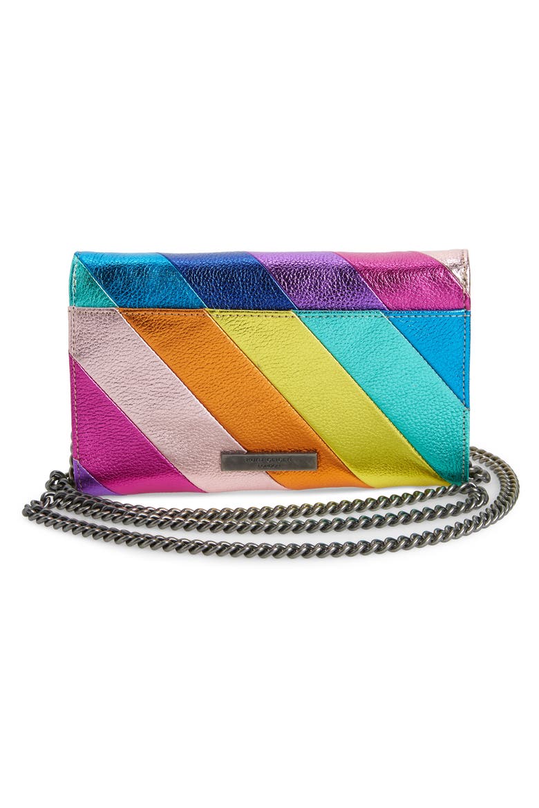 Stripe Leather Chain Wallet, Alternate, color, MULTI/ OTHER