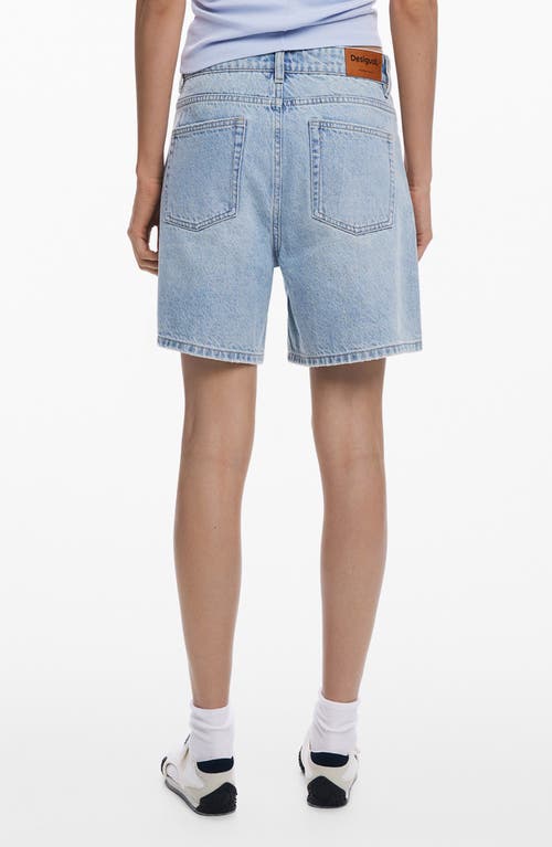 Desigual Patchwork Pattern Denim Shorts In Medium Blue