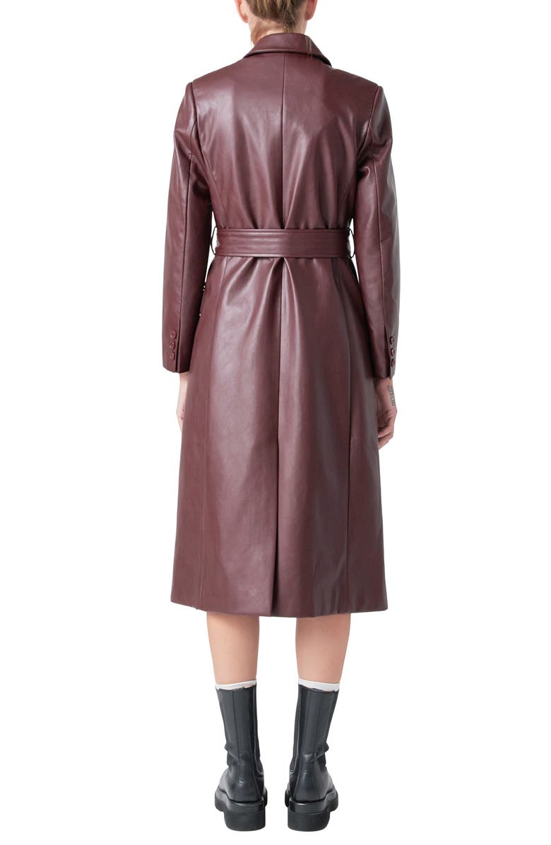 Endless Rose Faux Leather Belted Trench Coat, Alternate, color, Burgundy