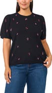 CeCe Puff Sleeve Beaded Cotton Sweater