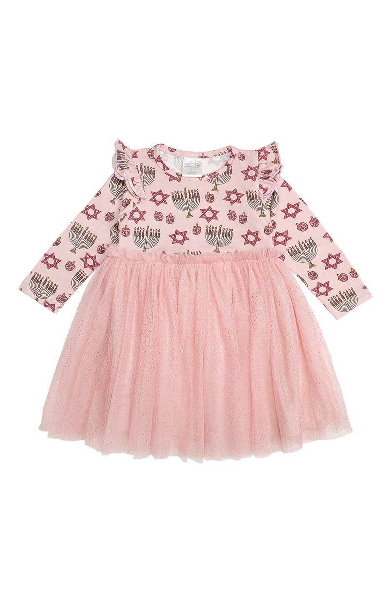 Sweet Wink Hanukkah Long Sleeve Tutu Dress, Main, color, Blush