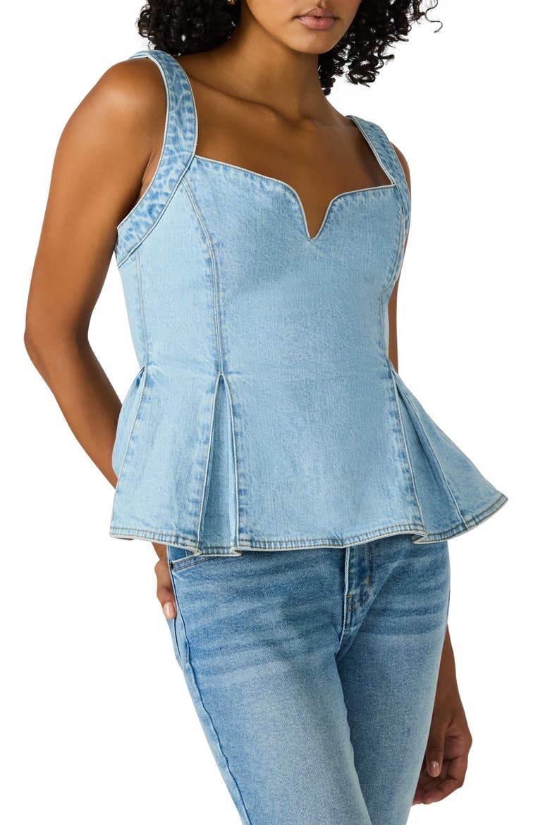 Zenia Stretch Cotton Peplum Top, Alternate, color, DELFT BLUE