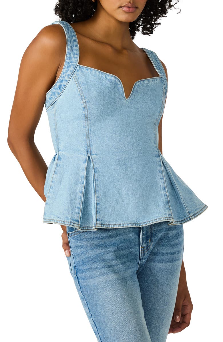 Steve Madden Zenia Stretch Cotton Peplum Top, Alternate, color, Delft Blue