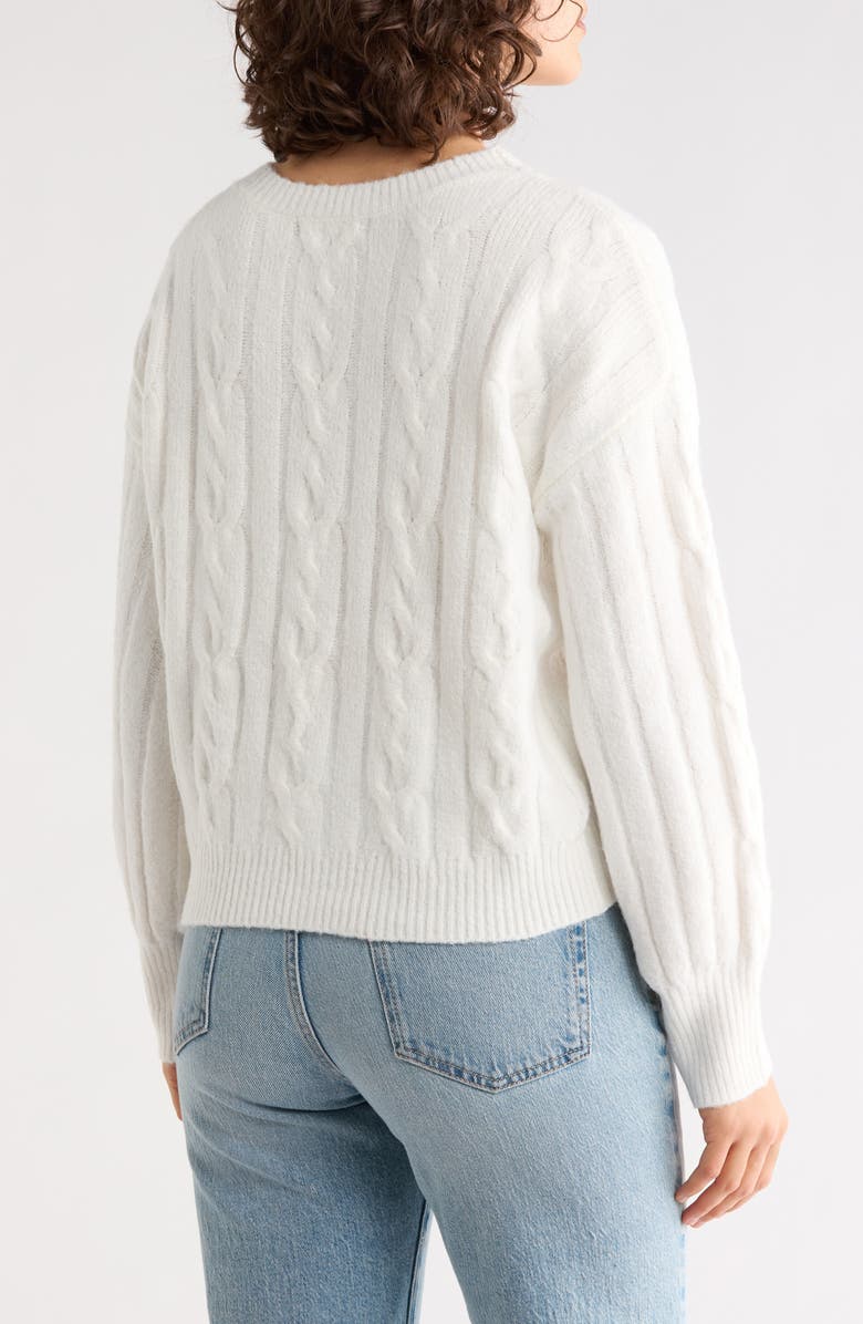 Madden Girl V-Neck Cable Knit Sweater, Alternate, color, Ivory