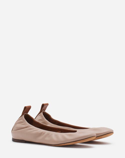 Lanvin Round Toe Ballet Flats In Nude Leather In Dark Beige