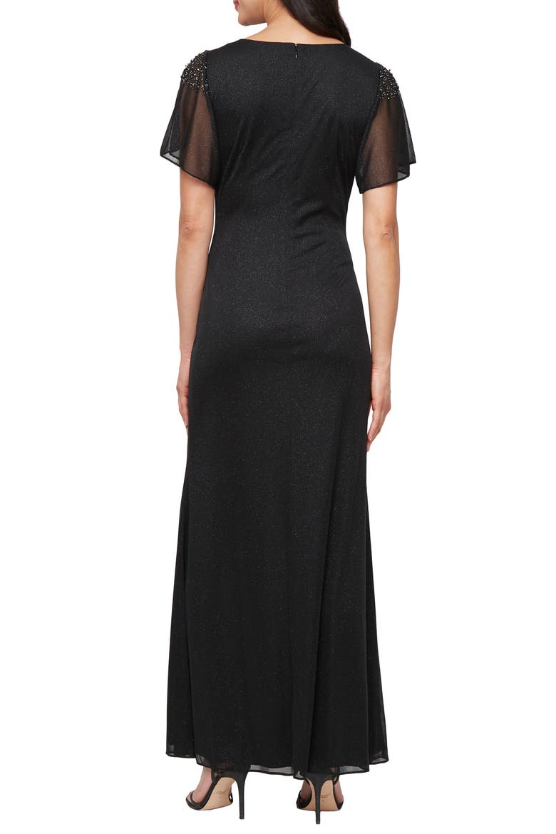 Sparkle Embellished Shoulder Gown, Alternate, color, BLACK