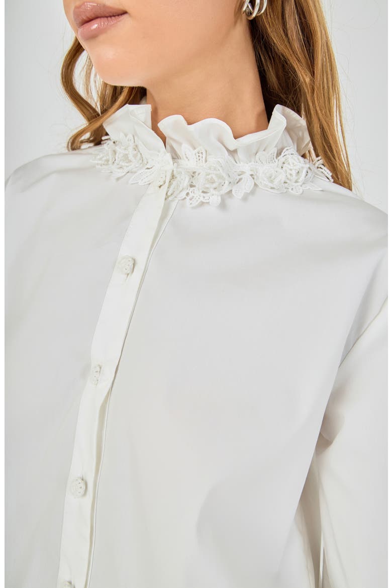 Pearl Embellished Ruffle Collar Shirt, Alternate, color, OFF WHITE