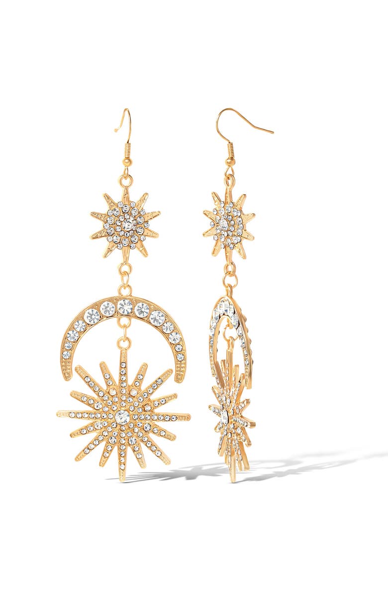Jessica Simpson Sun Moon and Star Drop Earrings for Women, Gold-Tone Statement Earrings with Crystal Embellishments, Alternate, color,