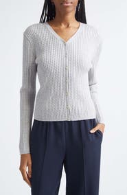 Vince Cable Stitch Merino Wool Blend V-Neck Cardigan