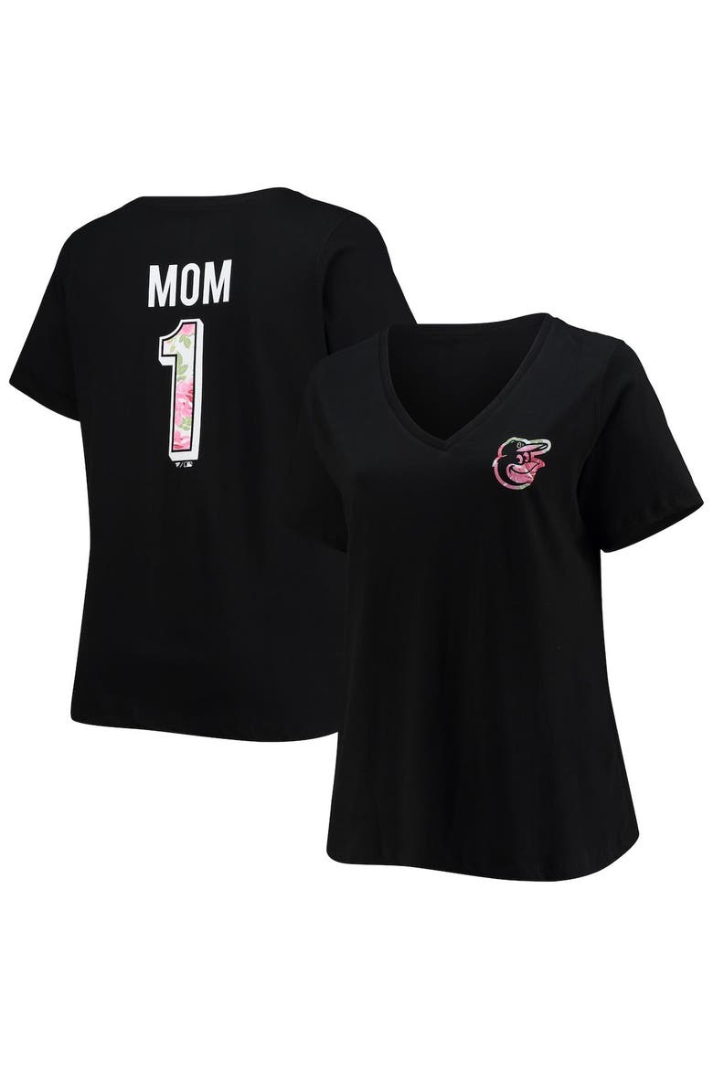 Women's Black Baltimore Orioles Plus Size #1 Mom 2-Hit V-Neck T-Shirt, Main, color, Black
