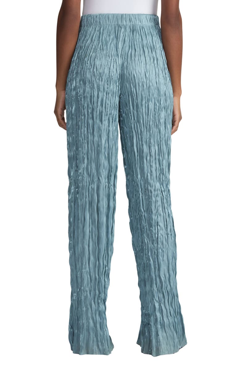 Lafayette 148 New York Parkside Plissé Satin Wide Leg Pants, Alternate, color, Lagoon Green