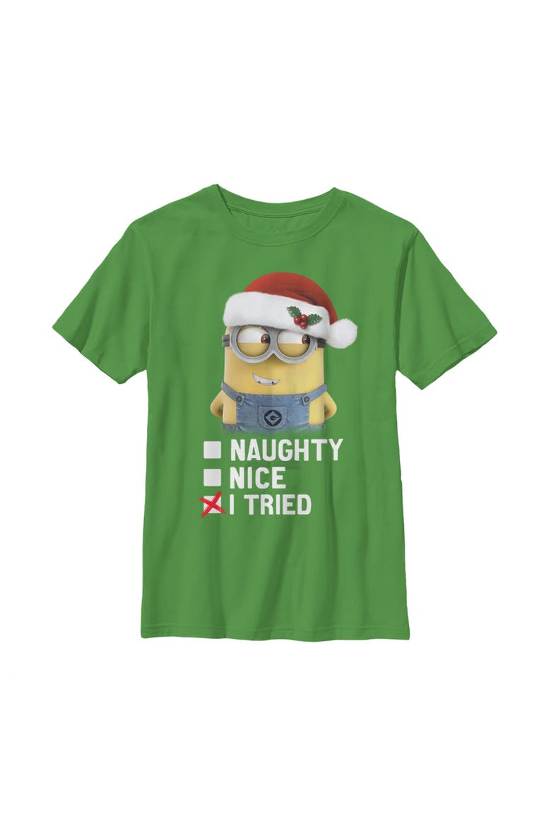 Boy's Despicable Me Christmas Minion I Tried Graphic Tee, Main, color, Kelly Green