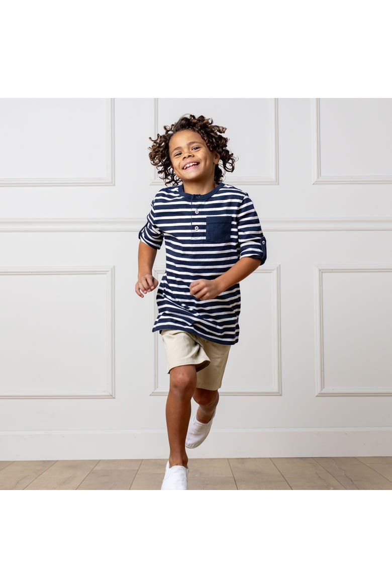 Boys' Henley Pocket Tee with Rolled Sleeves, Kids, Alternate, color, Navy Stripe with Pocket