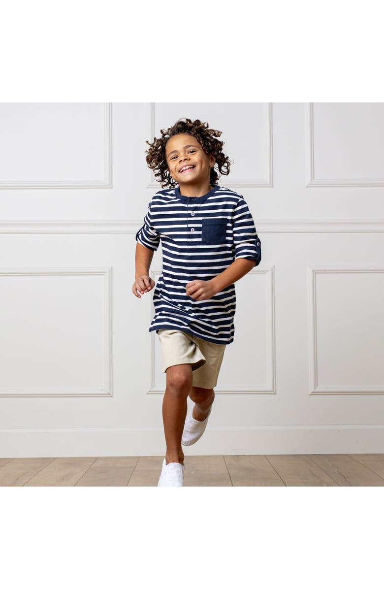Hope & Henry Boys' Henley Pocket Tee with Rolled Sleeves, Kids, Alternate, color, Navy Stripe With Pocket