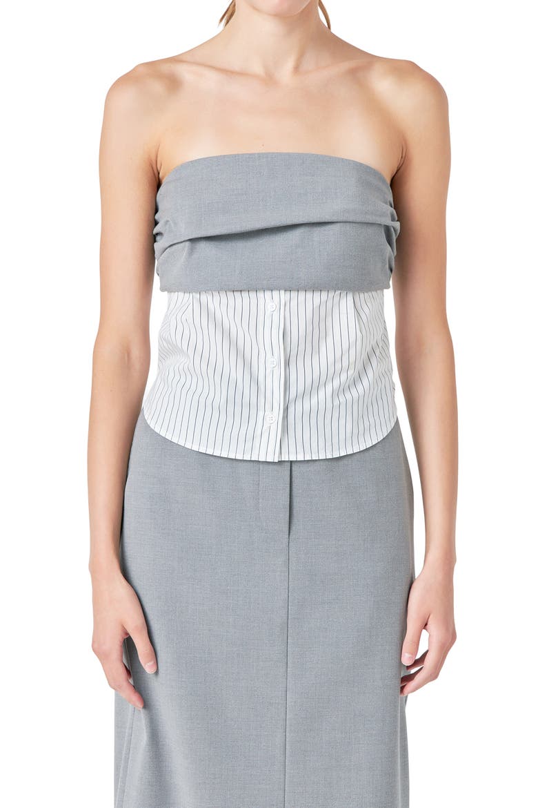 Strapless Mixed Media Top, Alternate, color, GREY/ WHITE