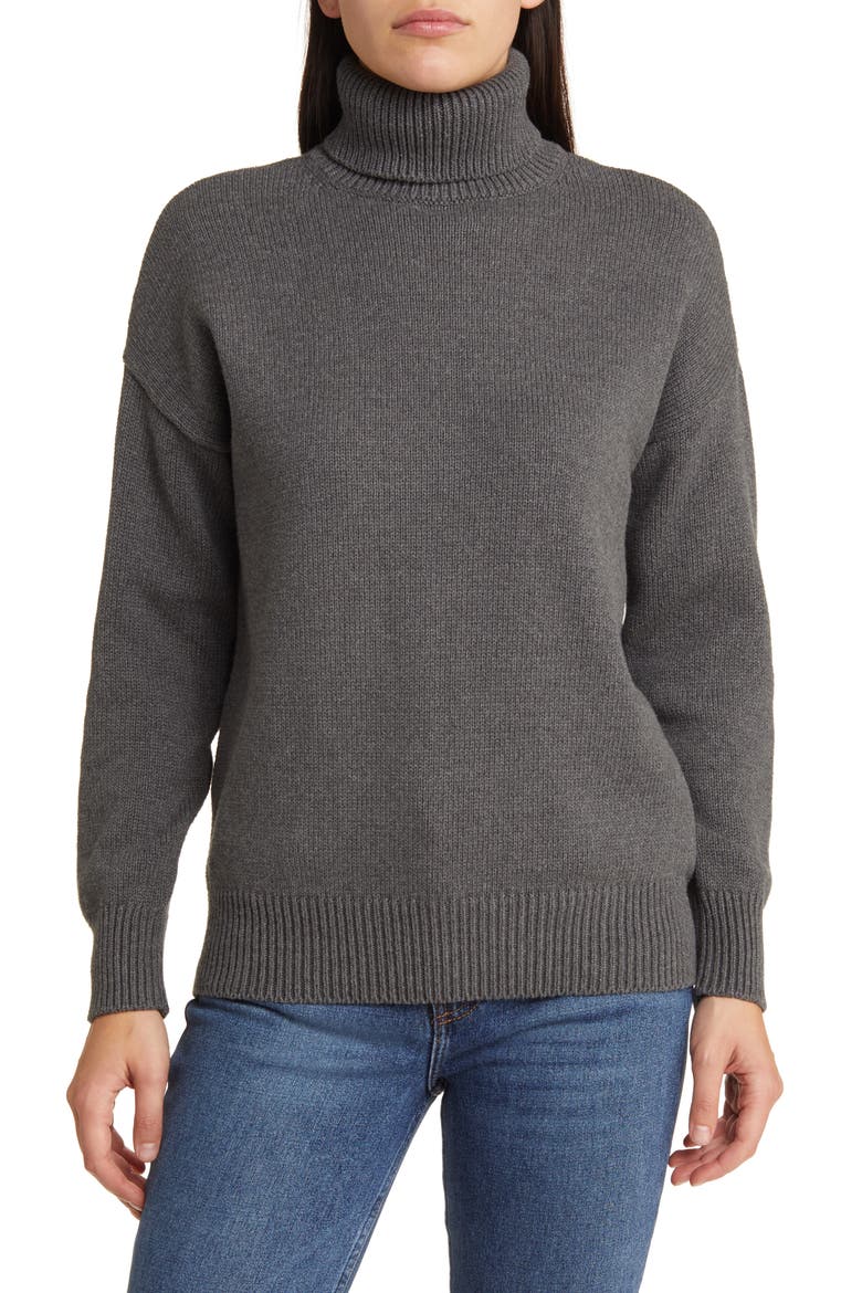Rib Turtleneck Sweater, Main, color, HEATHER GRAPHITE