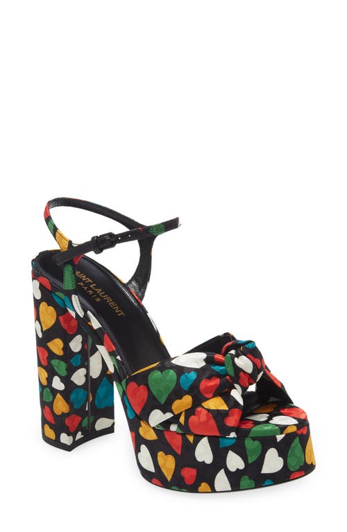 Saint Laurent Heart Print Jacquard Platform Sandal In Multi