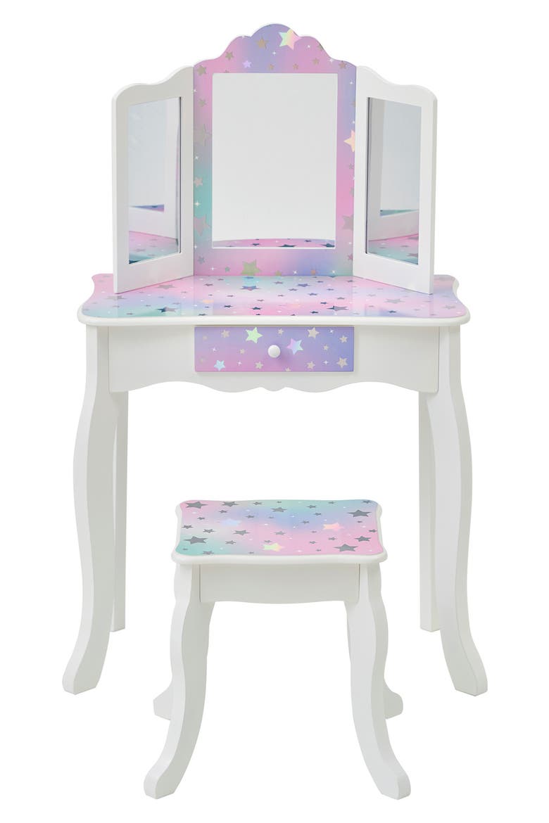 Princess Gisele Star Sky Vanity & Stool Set, Main, color, WHITE/ LAVENDER