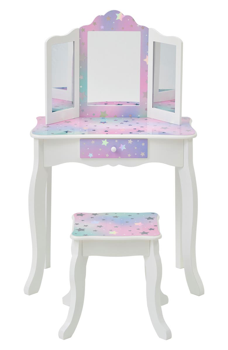 Teamson Kids Princess Gisele Star Sky Vanity & Stool Set, Main, color, White/ Lavender