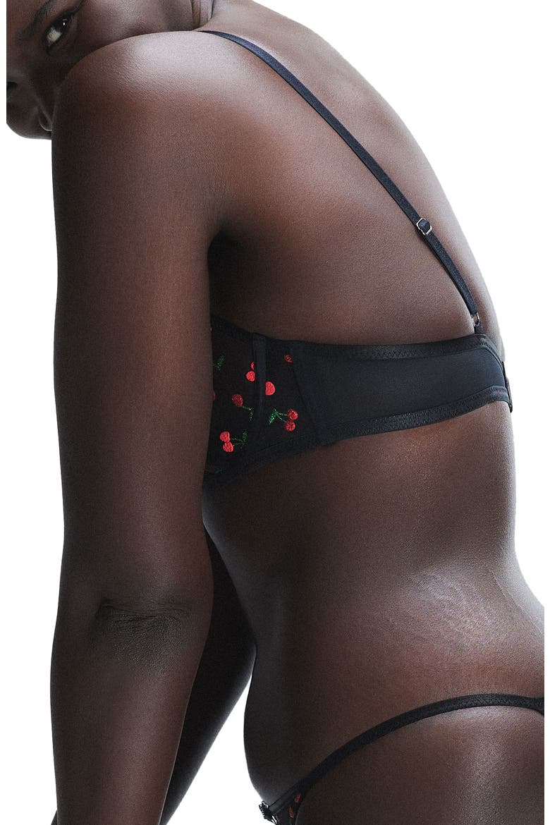 Puff Cherries Unlined Demi Bra, Alternate, color, BLACK CAVIAR