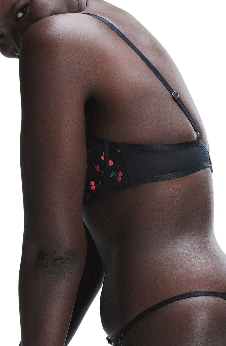 SAVAGE X FENTY Puff Cherries Unlined Demi Bra, Alternate, color, Black Caviar