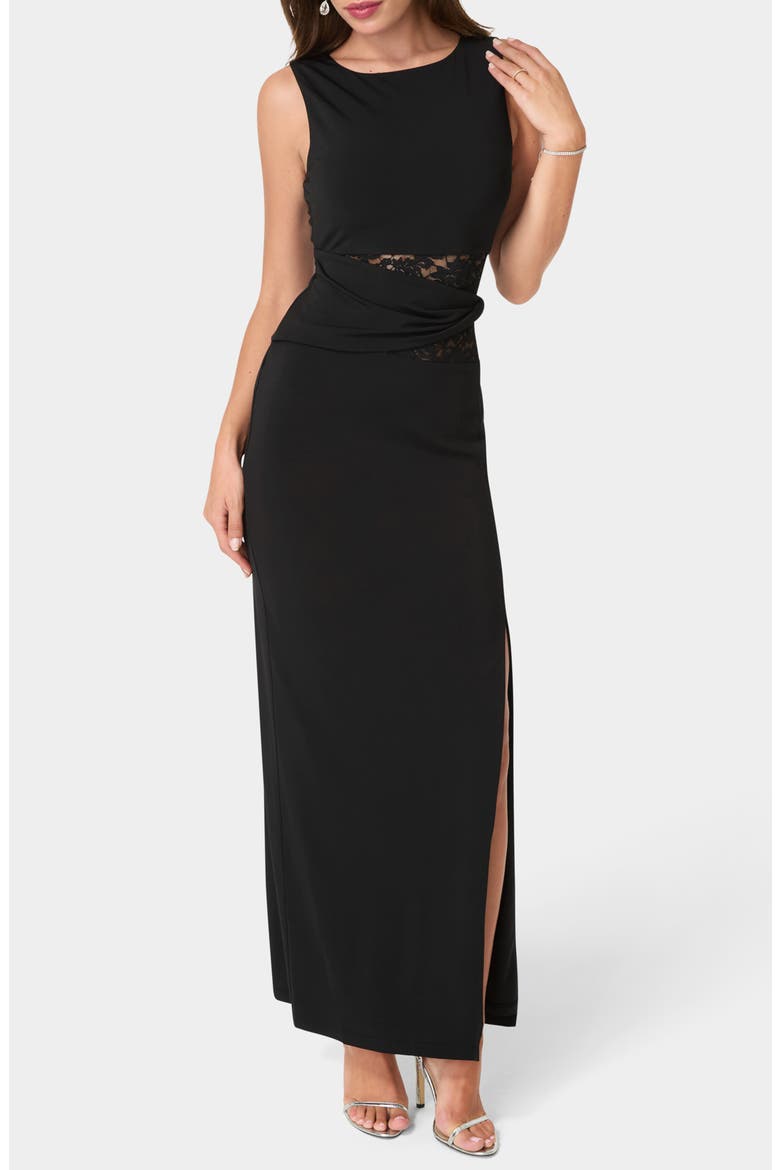 Lace Waist Sleeveless Maxi Dress, Main, color, BLACK