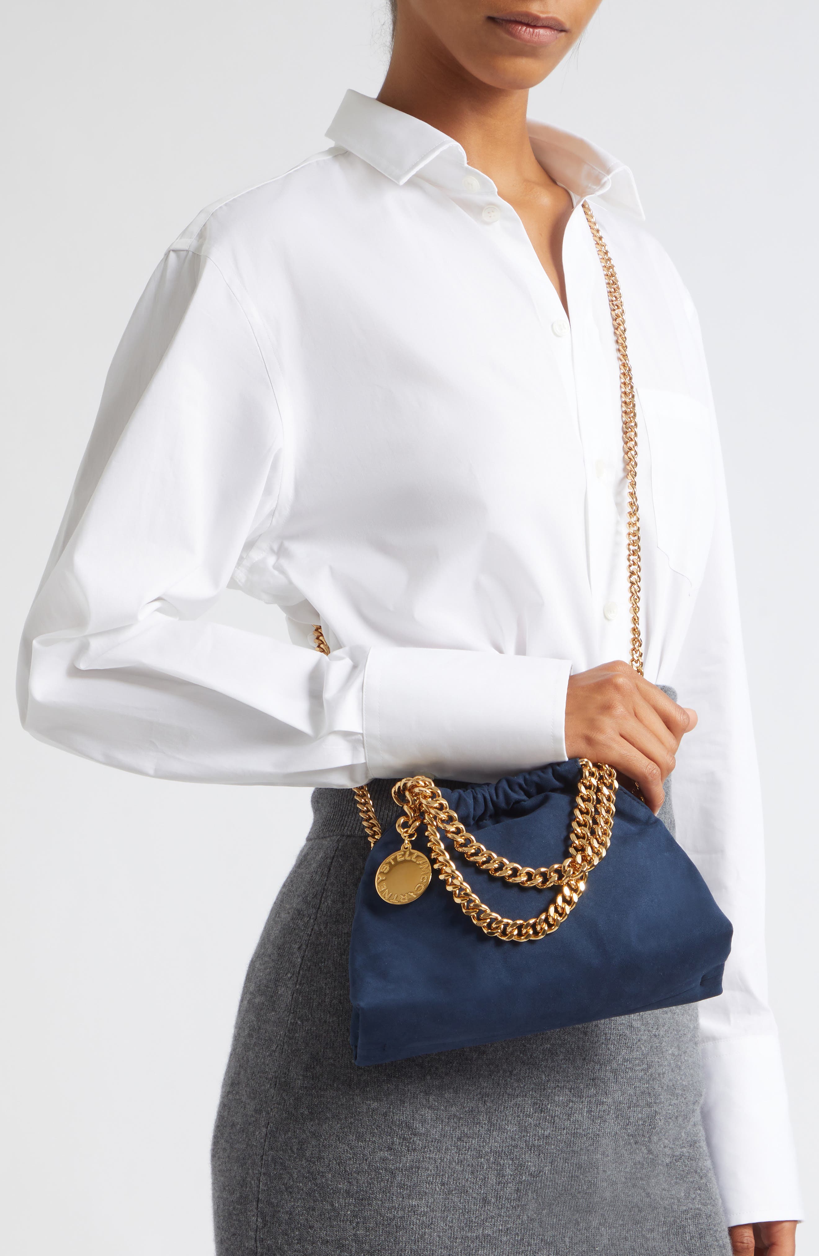 Mini Falabella Faux Suede Drawstring Bag, Alternate, color, NAVY