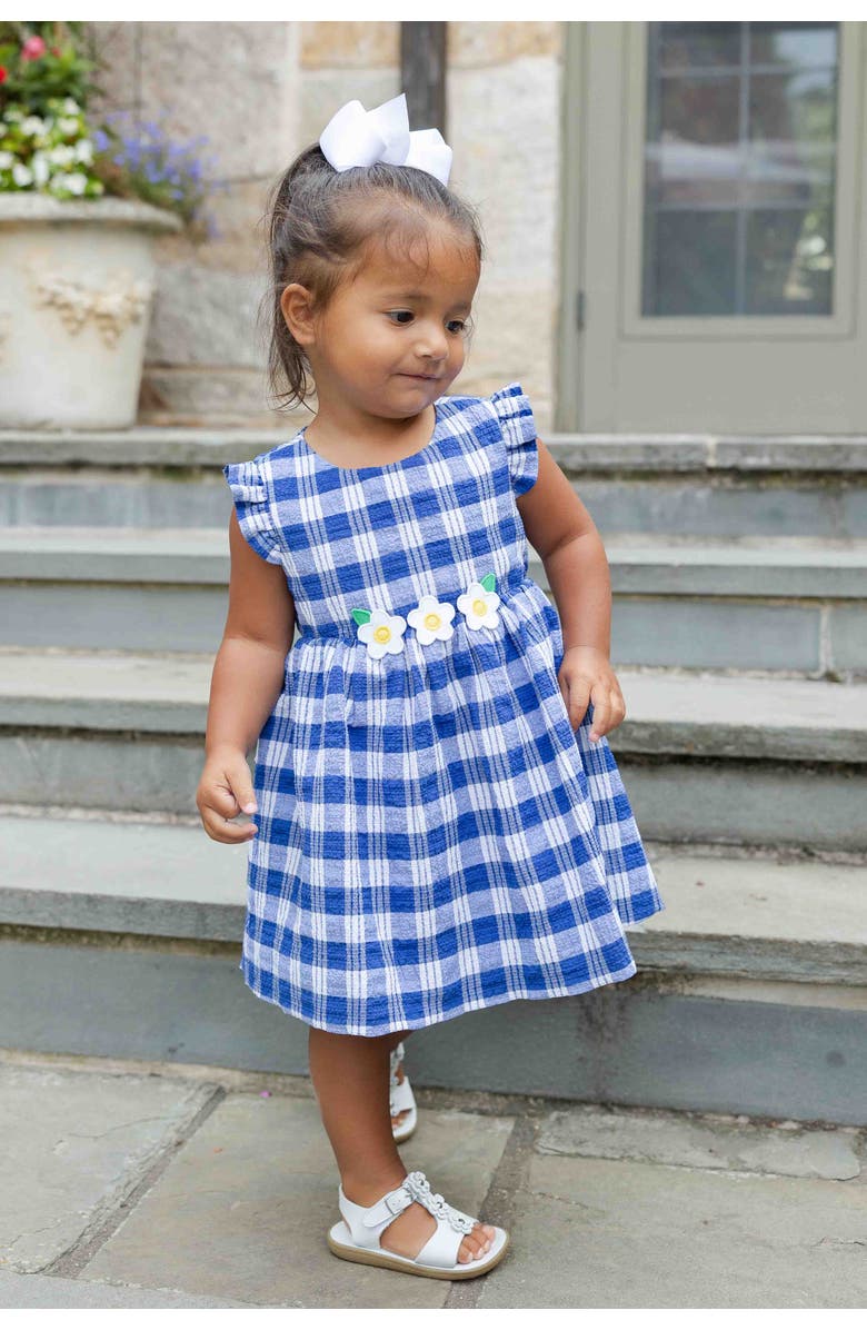 Florence Eiseman Plaid Seersucker Dress With Flowers, Alternate, color, Blue / White