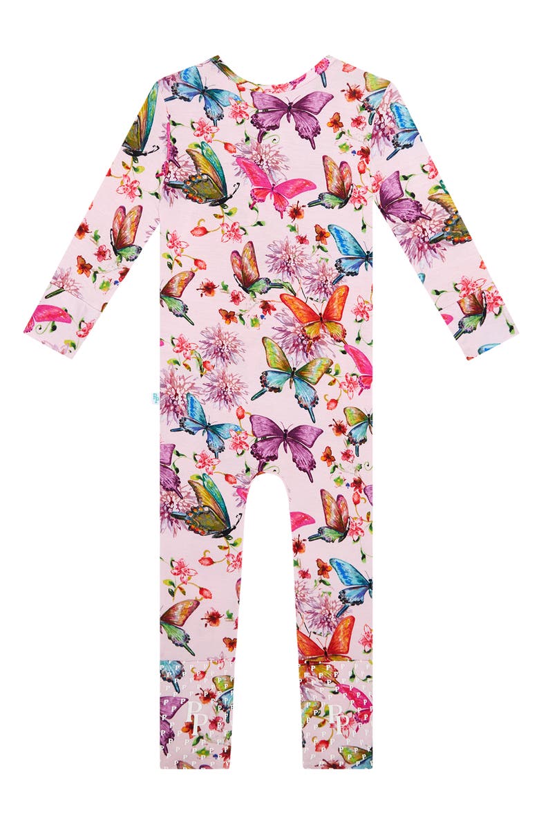 Posh Peanut Watercolor Butterfly Fitted Convertible Footie Pajamas, Alternate, color, Open Pink