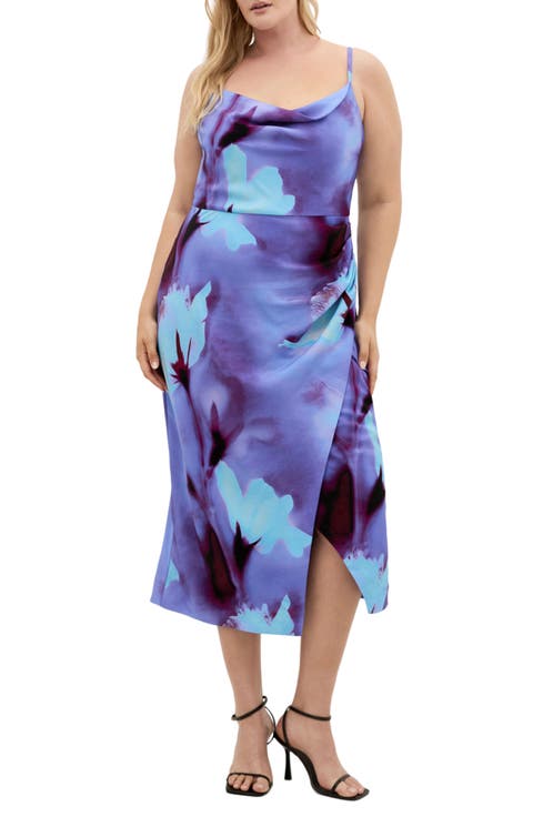 Mariana Printed Cowl Neck Midi Dress (Plus)