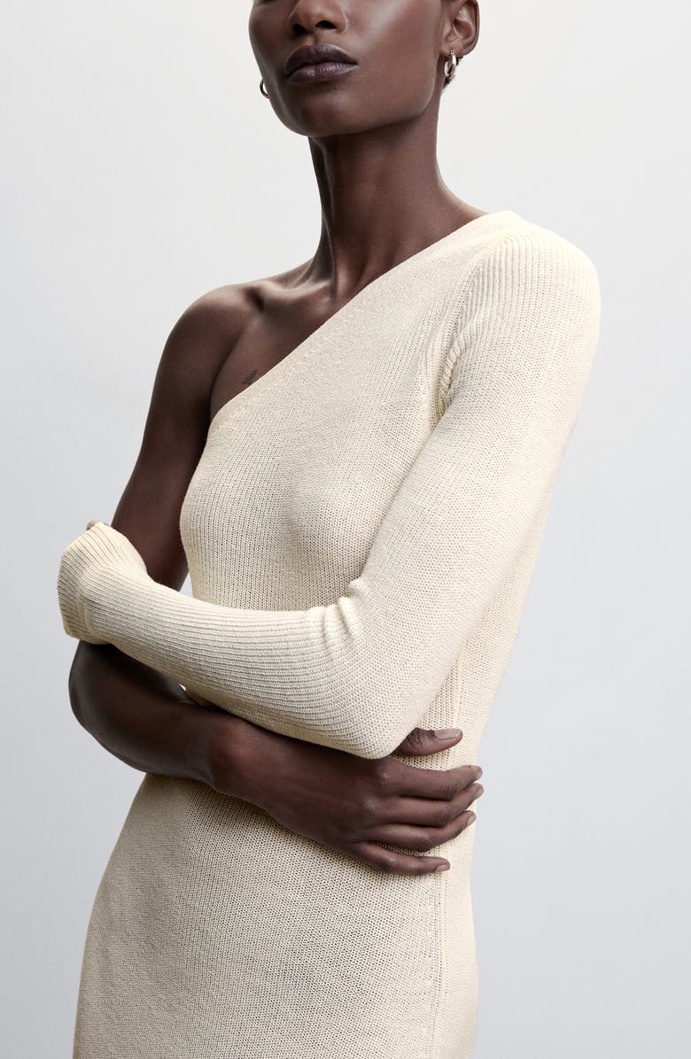 MANGO One-Shoulder Sweater Dress, Alternate, color,