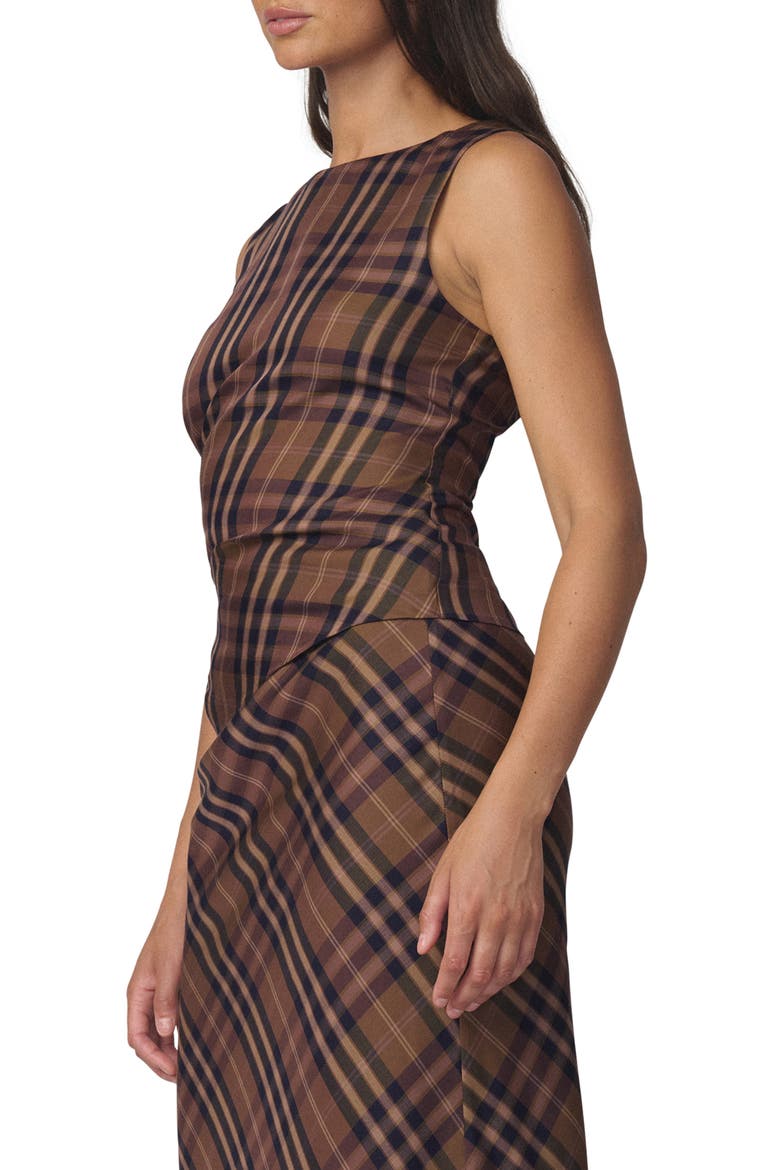 The Meg Ruched Sleeveless Top, Alternate, color, CAMEL PLAID
