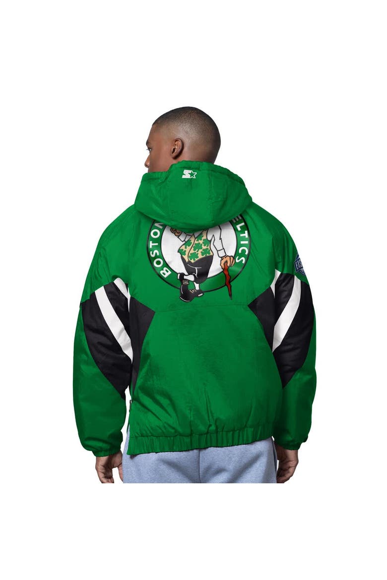 Men's Starter  Green Boston Celtics The Line Up Oxford Crinkle Half-Zip Hooded Jacket, Alternate, color, Green