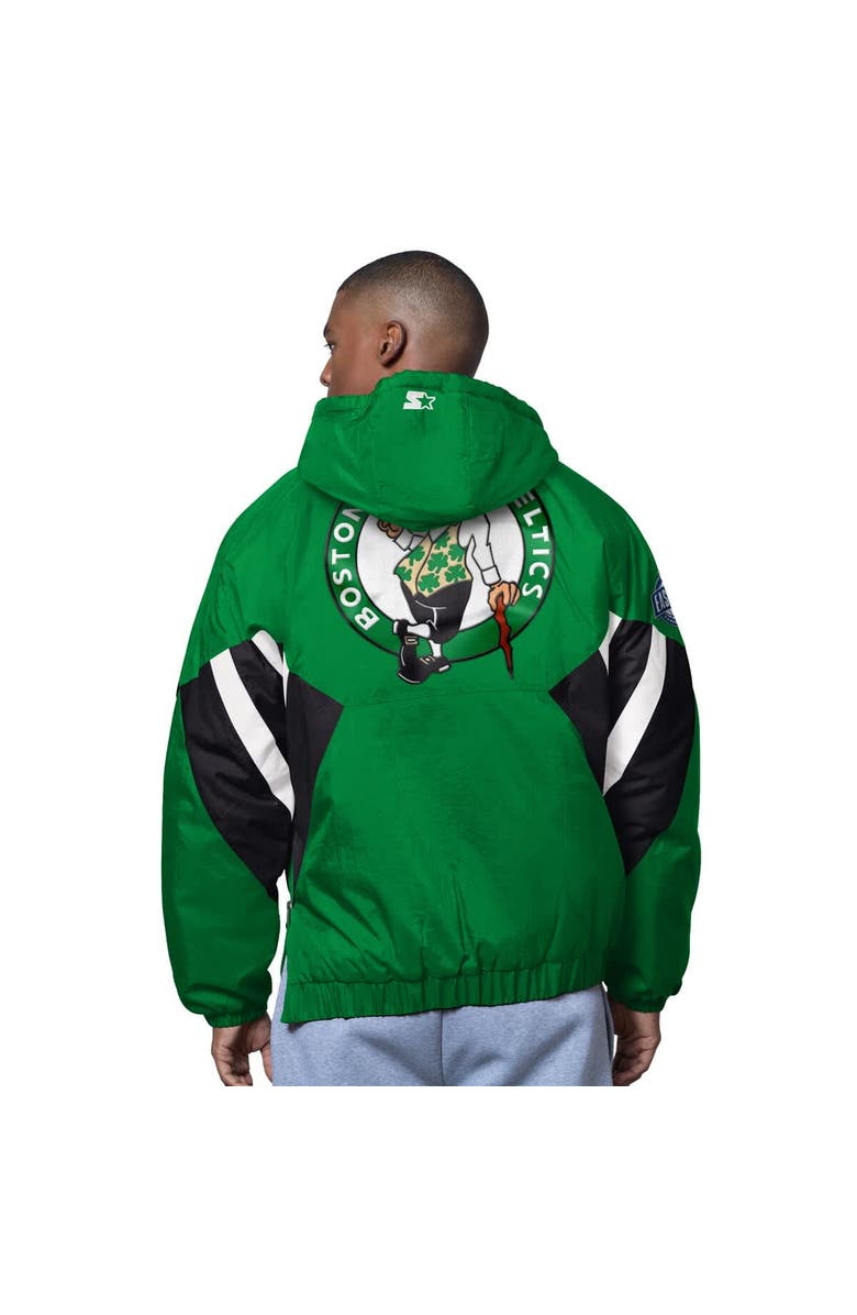 STARTER Men's Starter  Green Boston Celtics The Line Up Oxford Crinkle Half-Zip Hooded Jacket, Alternate, color, Green