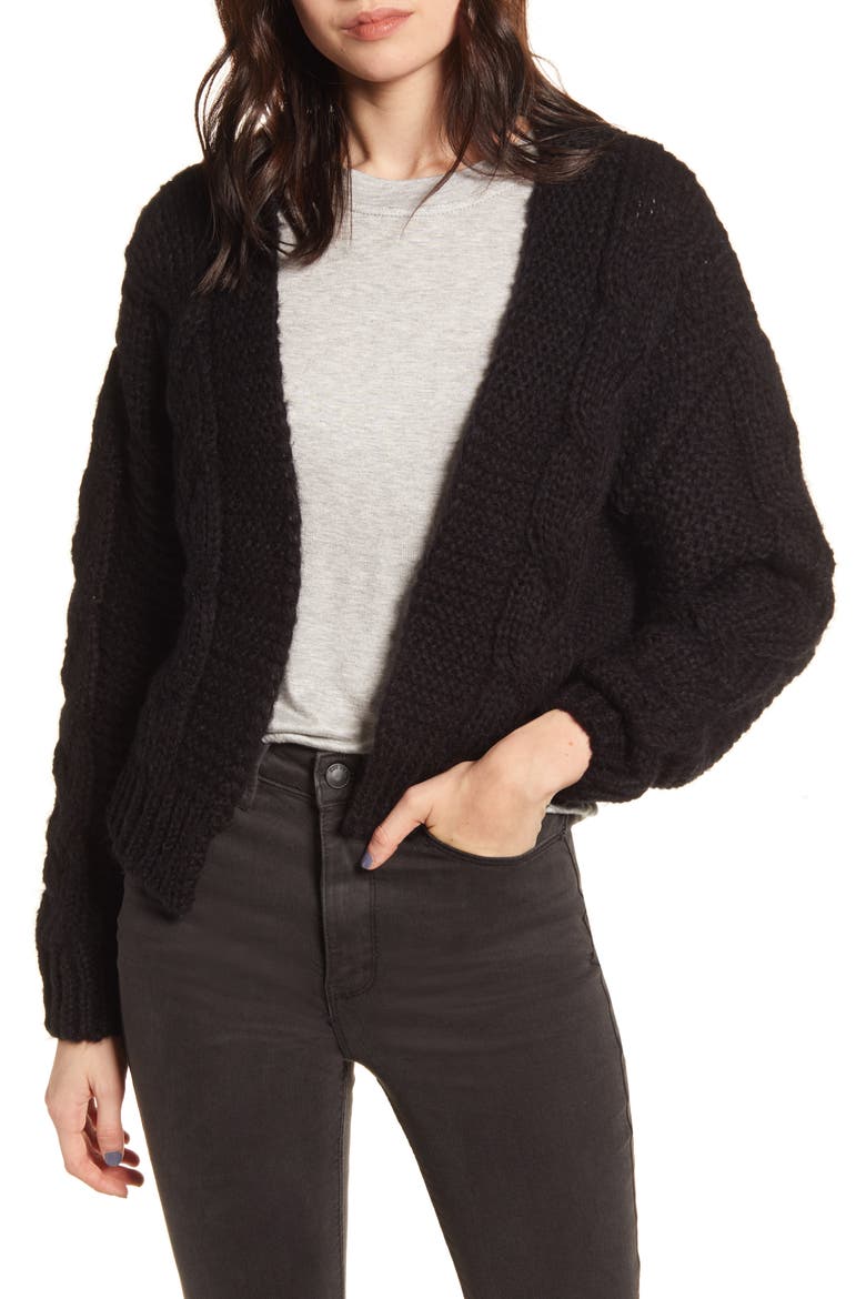 Texture Open Front Cardigan, Main, color, BLACK
