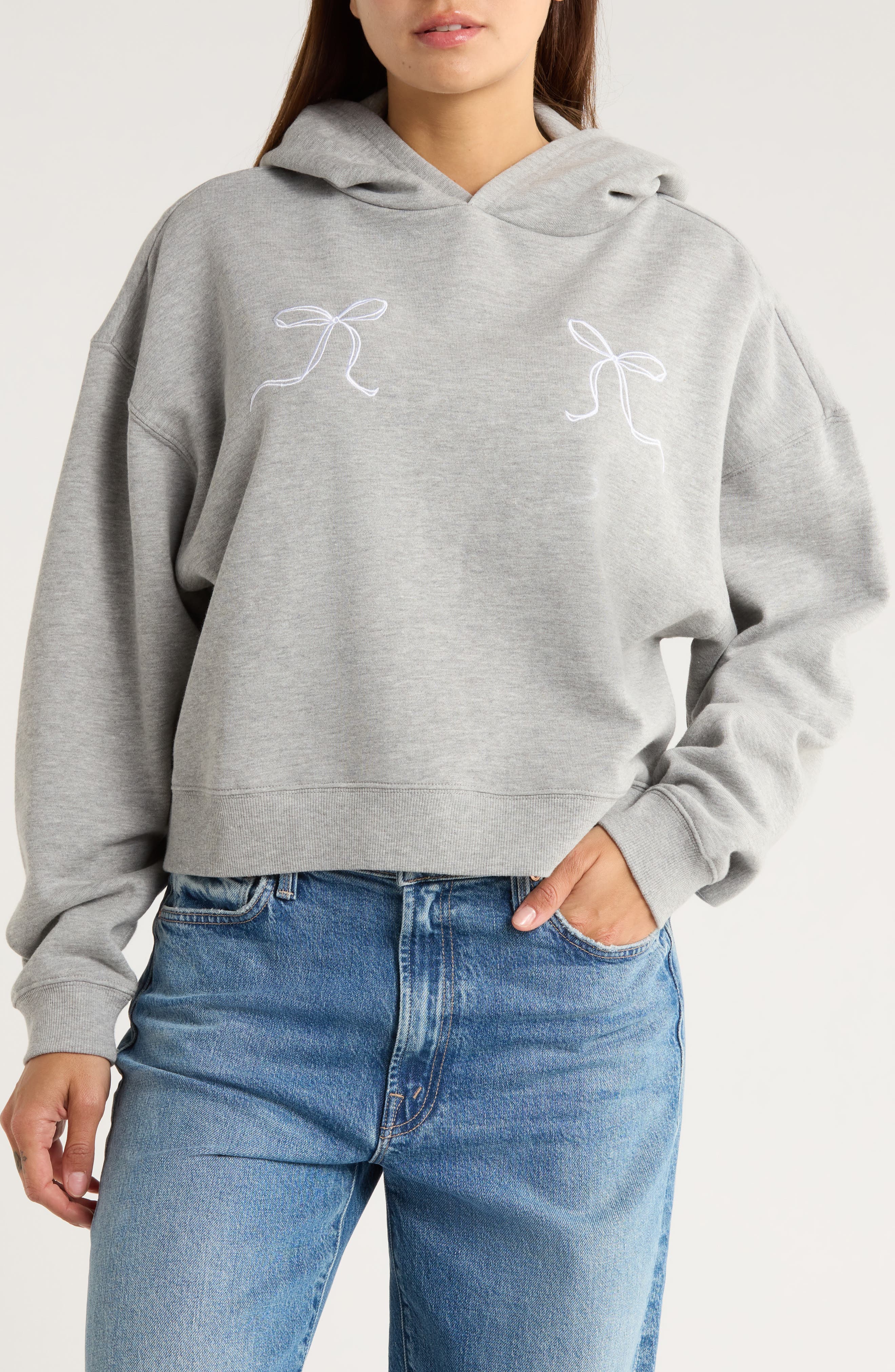 Hi Res Embroidered Bow Cropped Hoodie