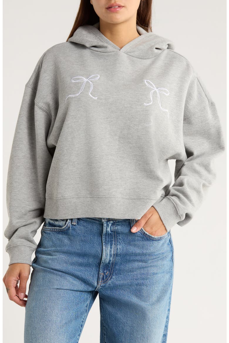 Embroidered Bow Cropped Hoodie, Main, color, HEATHER GREY