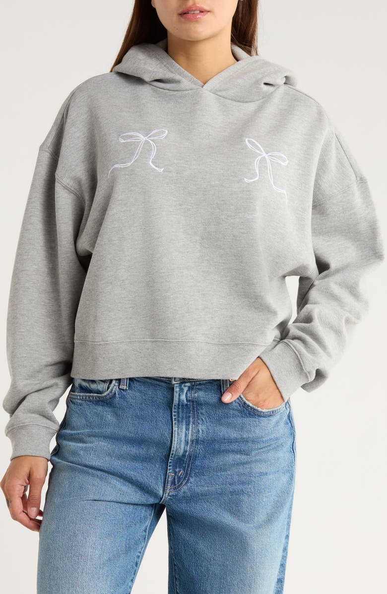 Hi Res Embroidered Bow Cropped Hoodie, Main, color, Heather Grey
