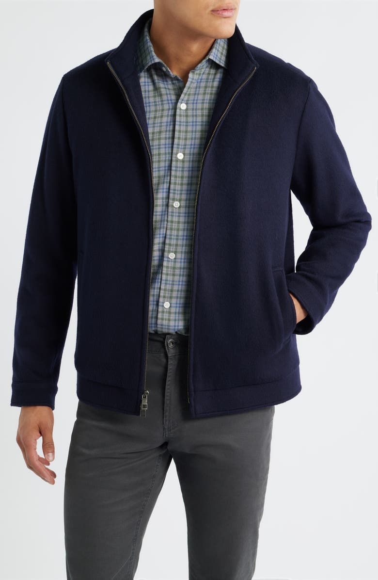 Peter Millar Crown Crafted Flex Merino Wool Bomber Jacket, Main, color, Navy