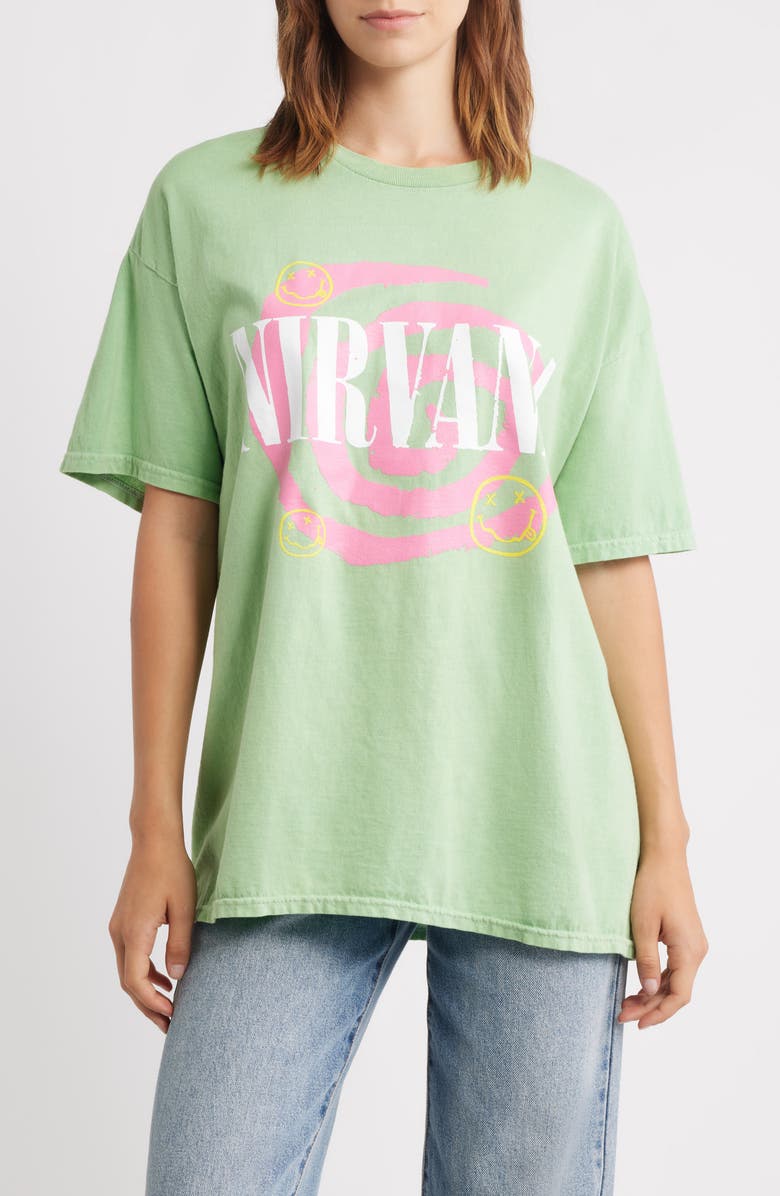 Merch Traffic Nirvana Swirl Oversize Graphic T-Shirt, Main, color, Green