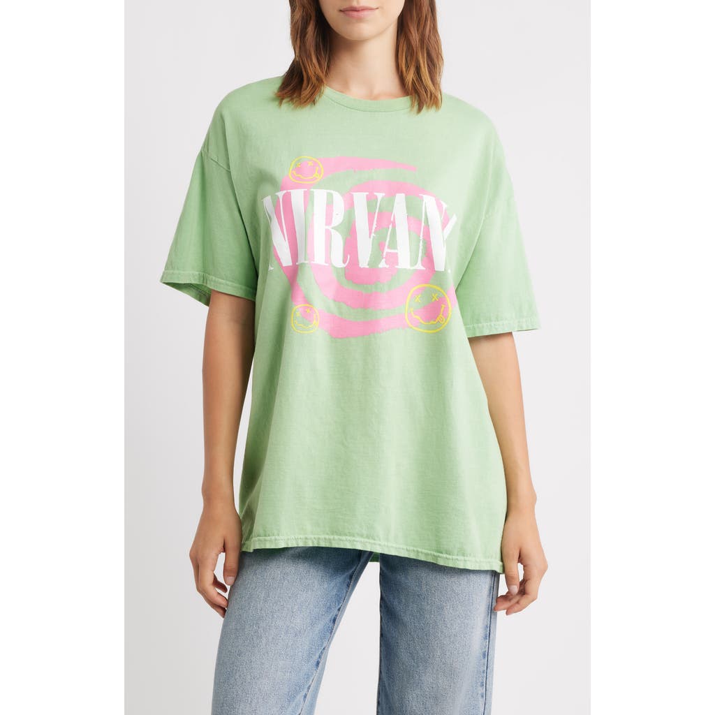 Merch Traffic Nirvana Swirl Oversize Graphic T-shirt In Green