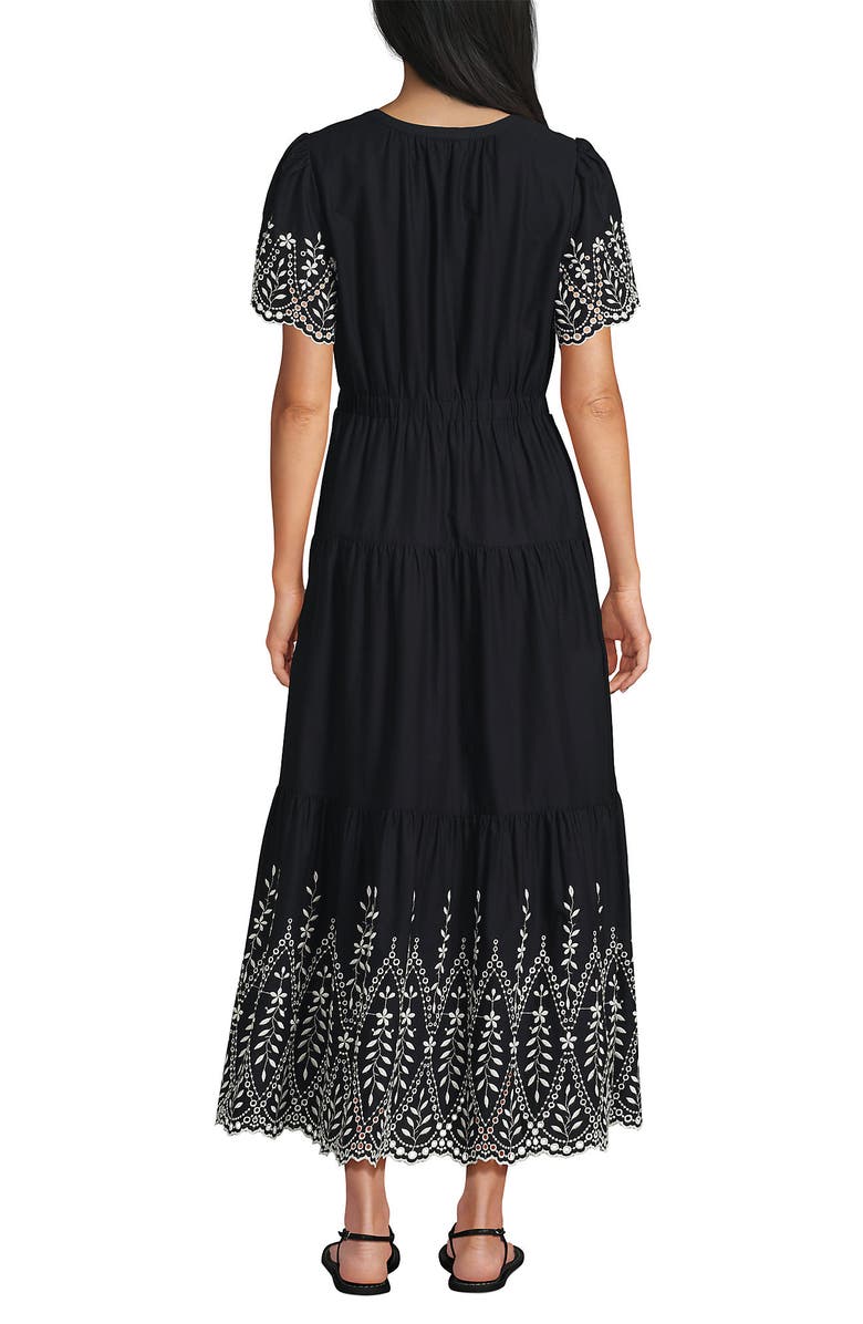 Lands' End Tiered Cotton Poplin Eyelet Maxi Dress, Alternate, color, Eyelet/Black