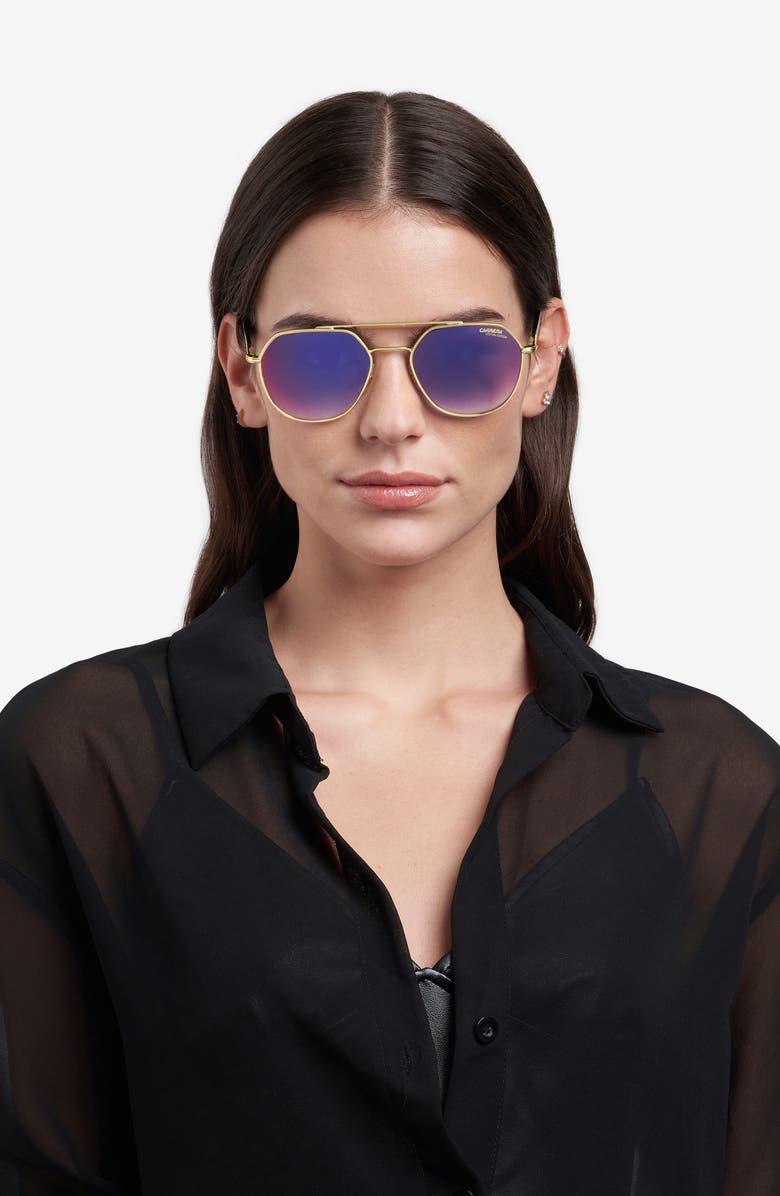 Carrera Eyewear 53mm Gradient Round Sunglasses, Alternate, color, Black Gold B/ Blue Sf Red