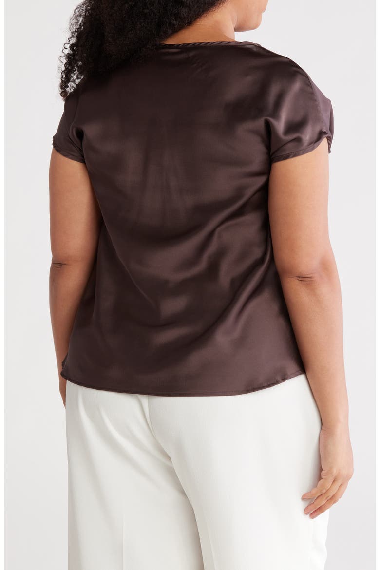 Cowl Neck Short Sleeve Satin Top, Alternate, color, BROWN