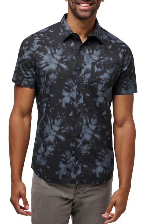 Warmer Tides Tie Dye Short Sleeve Stretch Button-Up Shirt