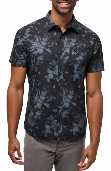 TravisMathew Warmer Tides Tie Dye Short Sleeve Stretch Button-Up Shirt