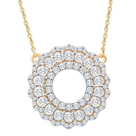 1Ct TW Diamond Circle Pendant Women's Lab Grown 18mm Wide 18" Necklace